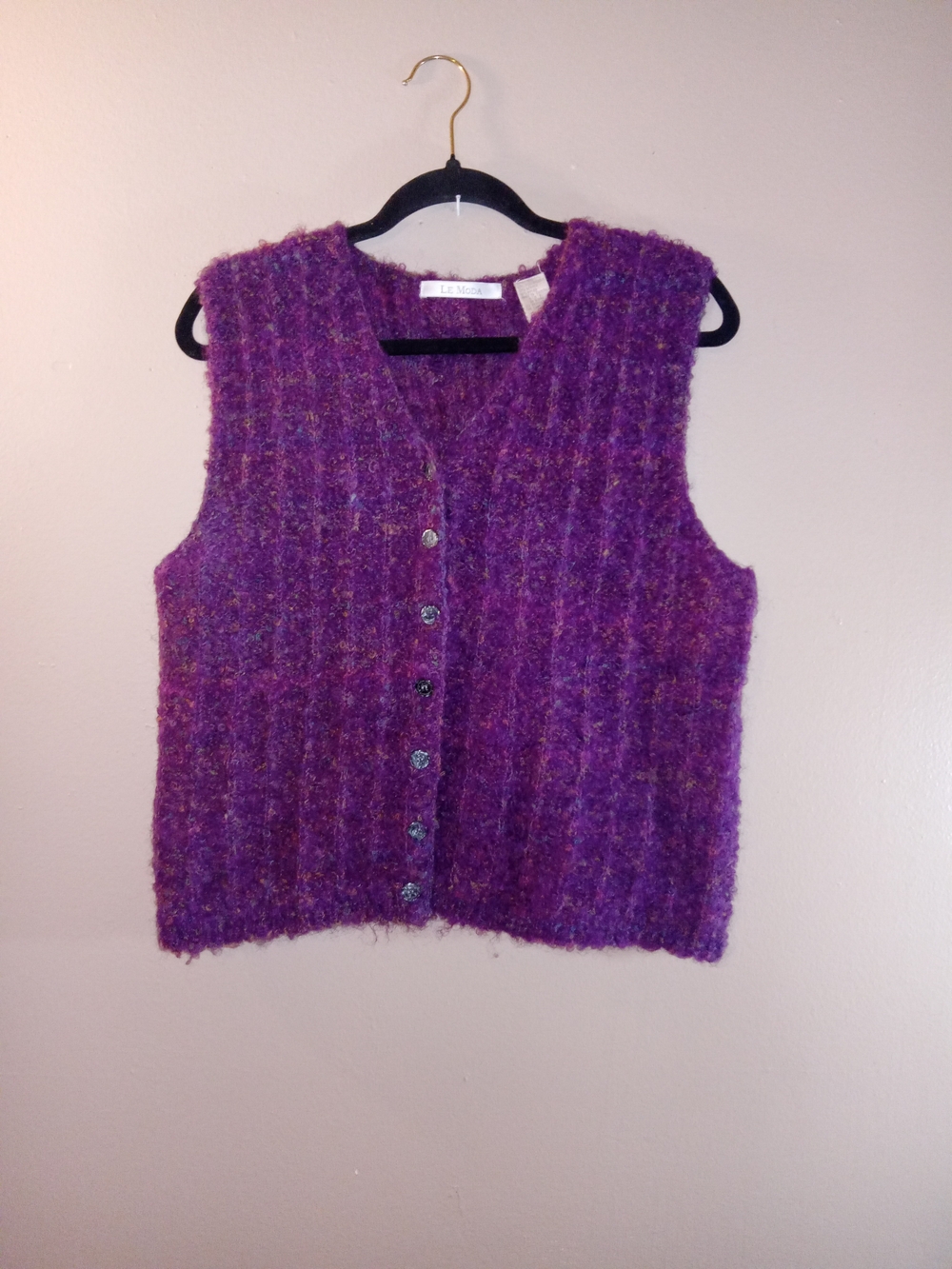 Textured Purple Button-Front Knit Vest